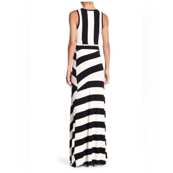 Go Couture Black White Striped Sleeveless V-Neck Maxi Dress Small Made in USA - Picture 2 of 11